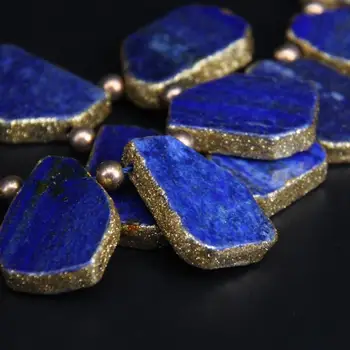 Approx11PCS/strand Lapis Lazuli Top mistrzowski pas aktywnego drukujących Raw Połaci Slice Beads Gold edged zawieszenia,naturalne kamienie kamień naturalny tworzenia biżuterii