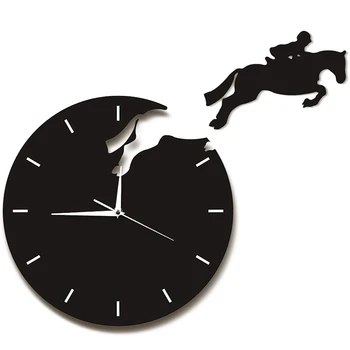 Art Decor Horseman Jumping Wall Watch Rider on Horseback Horse Jumping Clocks Design 3D zegar ścienny jazda konna