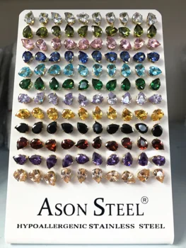 ASONSTEEL sprzedaż Hurtowa 60 par/lot kolorowe owalne kamienne kolczyki ze stali nierdzewnej modne kolczyki biżuteria