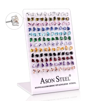 ASONSTEEL sprzedaż Hurtowa 60 par/lot kolorowe owalne kamienne kolczyki ze stali nierdzewnej modne kolczyki biżuteria