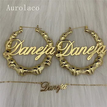 AurolaCo Custom Jewelry Set New Ladies Hoop Earrings Custom Name Kolczyki Gold Bamboo Earrings Świąteczne Prezenty