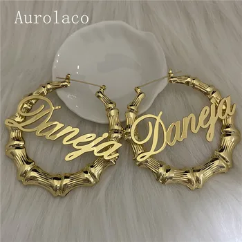 AurolaCo Custom Jewelry Set New Ladies Hoop Earrings Custom Name Kolczyki Gold Bamboo Earrings Świąteczne Prezenty