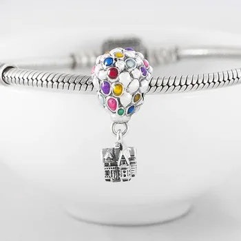 Autentyczne kolczyki S925 Urok balony i dom wisiorek koralik pasuje Pani bransoletka Bransoletka dziewczyna prezent urodzinowy biżuteria DIY