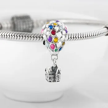 Autentyczne kolczyki S925 Urok balony i dom wisiorek koralik pasuje Pani bransoletka Bransoletka dziewczyna prezent urodzinowy biżuteria DIY