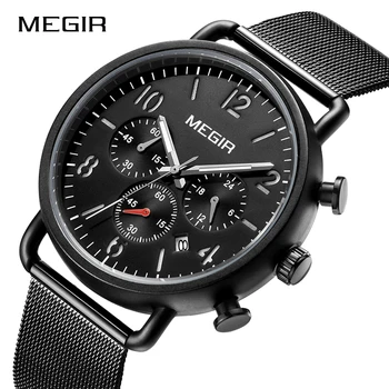 Autentyczne marki MEGIR zegarki męskie Luxury 2020 biznes chronograph ze stali nierdzewnej zegarek kwarcowy męskie wojskowe świecące zegarki