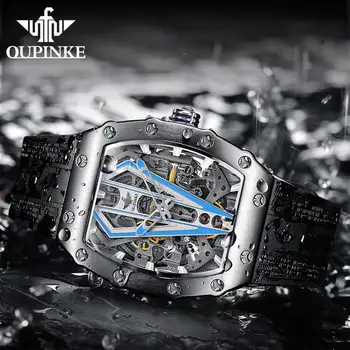 Automatyczne mechaniczne zegarki męskie top marka OUPINKE luksusowy silikonowy pasek męski zegarek wodoodporny sportowy szkielet zegarek 3179