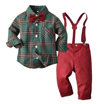 Baby Boy Clothes Set formalny pan maszt koszula+szelki spodnie dziecko dziecko dziecko świąteczny strój partii 1-8Y