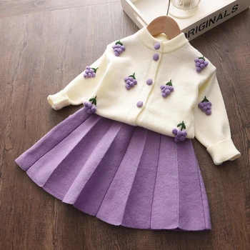 Baby Girl Fashion Clothing Dress Śliczne Bow Sweaters+plaid Dress girls Baby Christmas Clothes Sets Children Birthday Party Set