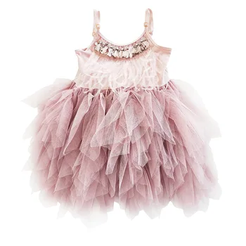 Baby Girl Princess Dresses Heavy Beaded 2020 Summer Feather plis-paczka odzież dla dziewczynek 1-7 lat GDR612-1
