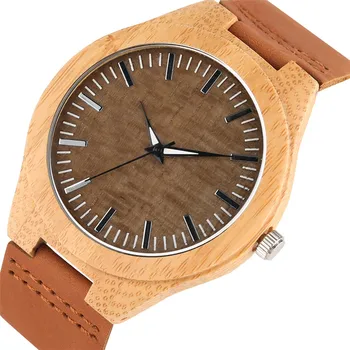 Bambusowe, drewniane zegarki męskie casual, Skórzany pasek zegarek osób brązowy chronograf sportowy zegarek męski zegarek męskie zegarki prezenty