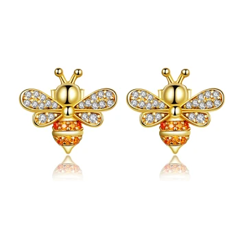 Bamoer GXE785 925 srebro elegancki Złoty Bee Bear gwiazda krzyż hoop kolczyki damskie wykwintne biżuteria biżuteria dla alergików
