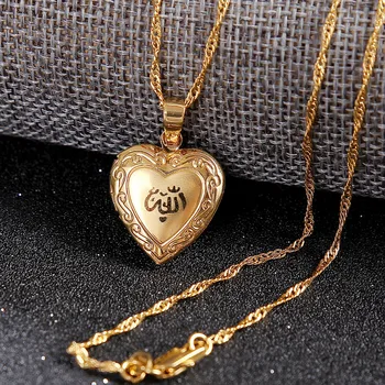 Bangrui ramka medalion muzułmański naszyjnik wisiorek złoto romantyczna miłość, Serce, Bóg wisiorek biżuteria prezent