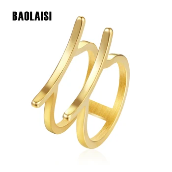 BAOLAISI dwa okrągłe pierścienie dla kobiet geometryczne modne pierścienie ze stali nierdzewnej w kolorze złota obrączki ślubne, markowe biżuteria