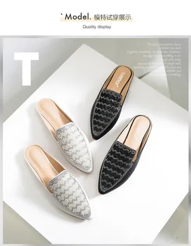 Baotou kapcie damskie letnia moda woda wiertarka cekiny wskazał Muller buty lakierowane płaskie dna Damskie sandały kapcie