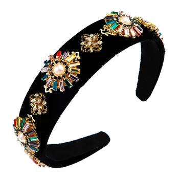 Barokowy delikatny kolorowy Kryształ aksamitna opaska na głowę dla kobiety w luksusowym stylu imitacja pereł obręcz do włosów ślub stroik ślubny