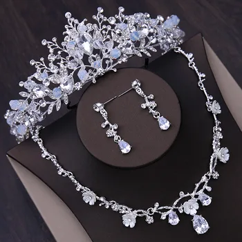 Barokowy Handmade Kryształowe Koraliki Ślubne Zestawy Biżuterii Rhinestone Korony Tiara Naszyjnik Kolczyki Ślubne Afrykańskie Koraliki Zestaw Biżuterii