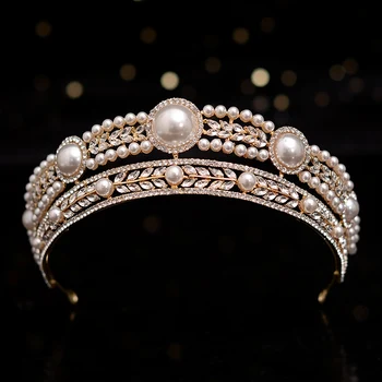Barokowy retro okrągły ślub Korona Europejski rhinestone perła biżuteria ślubna wydajność i podium kapelusze ślubne dekoracje