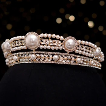 Barokowy retro okrągły ślub Korona Europejski rhinestone perła biżuteria ślubna wydajność i podium kapelusze ślubne dekoracje