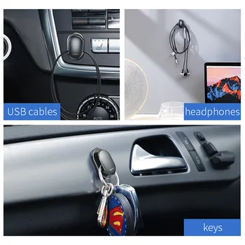 Baseus 4szt mały uchwyt ścienny haki wieszak klips do kabla USB, słuchawki breloki organizator samochodowe, akcesoria do wnętrz