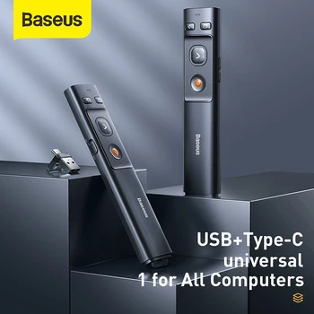 Baseus Wireless Presenter Pen 2.4 Ghz USB C Adapter Handheld Remote Control Pointer Red Pen PPT Power Point Presentation Pointer