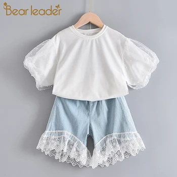 Bear Leader Girls Clothing Set 2021 Summer Kid Clothes Cherry Set Pattern Girls Suit Toddler Girl Tops+Spodenki Dla Dzieci Zestaw