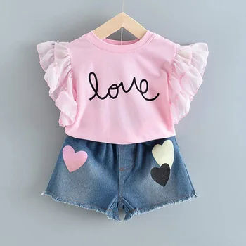 Bear Leader Girls Clothing Set 2021 Summer Kid Clothes Cherry Set Pattern Girls Suit Toddler Girl Tops+Spodenki Dla Dzieci Zestaw