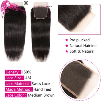 Beauty Forever Brazylijskiego Straight 5X5 HD Lace Closure Remy Human Hair Closures 4*4 Free Part Medium Brown Swiss Lace 10-20 inch