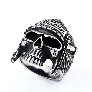 BEIER Chief stal nierdzewna USA Indiana motocyklista moda męska pierścień czaszka punk biżuteria palec prezent BR8-190