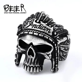 BEIER Chief stal nierdzewna USA Indiana motocyklista moda męska pierścień czaszka punk biżuteria palec prezent BR8-190