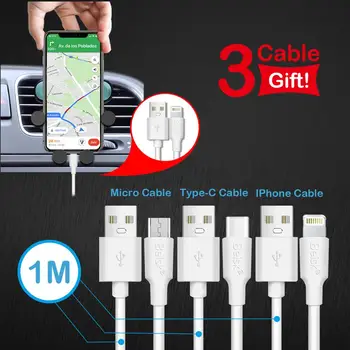 Beisk car Holder + Cable type C, Micro and Iphone for mobile, iphone uchwyt uniwersalny mobilna podstawka, obrót o 360 °,