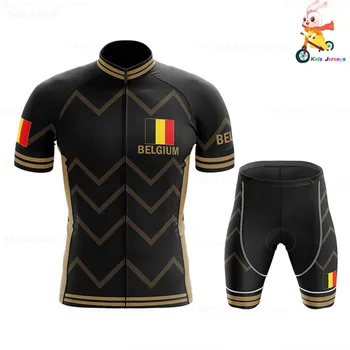 Belgia 2021 Quick Dry Kids Cycling Jersey Set Black Children Cycling Clothing Boys Girls Summer Bicycle Wear Clothes ciclismo