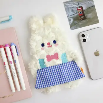 Bentoy Cute Bear Rabbit Cosmetic Cases Student School Lovely Pencil Bag Plush Soft Make Up Pouch For Children Gift Pen Box