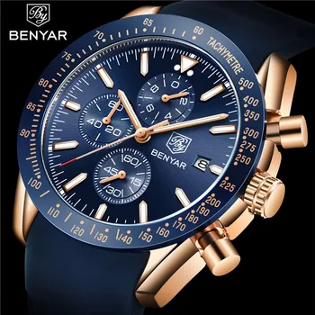BENYAR Watch Men Top Brand Luxury Chronograph zegarek moda niebieski wodoodporny wojskowy Sport męski zegarek Relogio Masculino