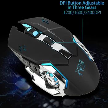 Bezprzewodowa mysz do gier cicha z podświetleniem mechaniczna mysz 2400Dpi 2.4 G USB akumulator 7 kolorowa mysz dla przenośnego komputera PC