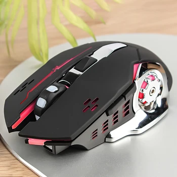 Bezprzewodowa mysz do gier cicha z podświetleniem mechaniczna mysz 2400Dpi 2.4 G USB akumulator 7 kolorowa mysz dla przenośnego komputera PC