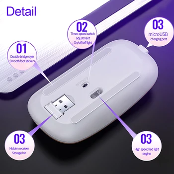 Bezprzewodowa mysz optyczna 1600dpi mysz cicha led mysz z podświetleniem USB optyczna ergonomiczna mysz do KOMPUTERÓW przenośnych