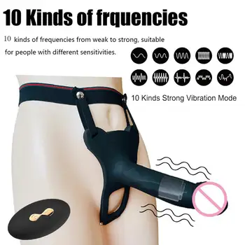 Bezprzewodowe sterowanie podwójna penetracja wibracyjny wibrator wibrator strap-on pusty penisa rękaw dla dorosłych produkty seks zabawki dla pary