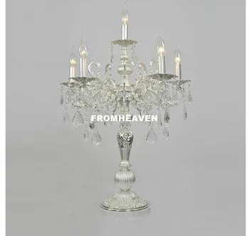 Bezpłatna wysyłka Złoty/Srebrny tenis oprawa luksusowy crystal lampa stołowa z wedding канделябром do oświetlenia sypialni restauracji