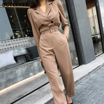 BGTEEVER elegancki zestaw 2 sztuk pełna rękaw krótki Blzer i długie spodnie z pasem szykowny kobiet, spodnie garnitur 2020 biurowe damskie płaszcze garnitury