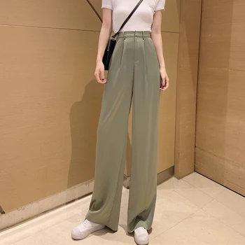 BGTEEVER eleganckie szerokie spodnie z wysokim stanem dla kobiet dorywczo kieszenie pełnometrażowy garnitur spodnie Damskie 2020 letnie spodnie damskie