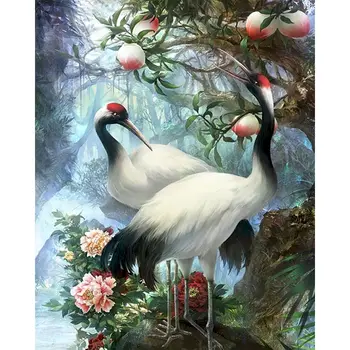 Biały żuraw zwierząt DIY rysunek malowanie według numerów malarstwo olejne, malarstwo ścienne zestawy kolorowanki obraz na ścianie ozdoba dzieci prezent