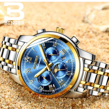 BINGER Hot Automatic Mechanical Brand moda zegarki męskie wojskowe sportowe wodoodporne świecące zegarki luksusowy pełna stalowa kalendarz