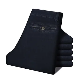 Biznes temat w bawełniane jeans dla mężczyzn wiosna jesień męski marki klasyczne proste odcinek długie spodnie jeansowe Męskie spodnie