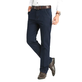 Biznes temat w bawełniane jeans dla mężczyzn wiosna jesień męski marki klasyczne proste odcinek długie spodnie jeansowe Męskie spodnie