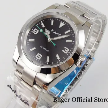 BLIGER automatyczne męskie zegarek Japan NH35 MIYOTA 8215 Green Second Hand Brushed Oyster pasek płaskie szafirowe szkło widok z tyłu