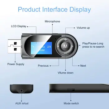 Bluetooth 5.0 nadajnik odbiornik 2 w 1 przenośny wizualny Bluetooth TV nadajnik z wyświetlaczem LCD zasilacz do KOMPUTERA,telewizora,słuchawki