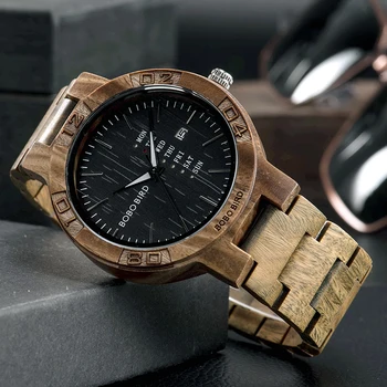 BOBO BIRD 2020 nowy projekt drewniany zegar data tydzień wyświetlacz świecące męski zegarek relogio masculino przyjąć indywidualne OEM