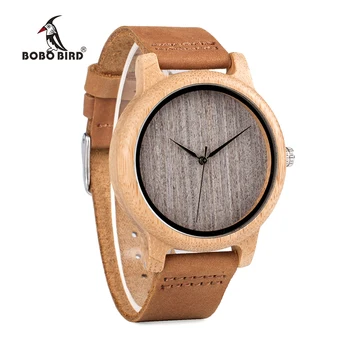 BOBO BIRD WA18L10 rocznika lekkie okrągłe bambusowe, drewniane, kwarcowe zegarki ze skórzanymi paskami dla kobiet męskie zegarki top marki design