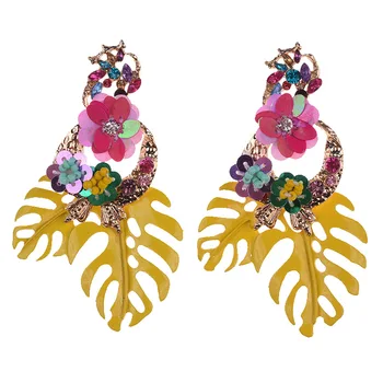 Bohemian Leaf and Flower Drop Earrings Women Jewelry Femme Luxury Wedding kolorowe duże wiszące kolczyki etniczne мотающиеся kolczyki