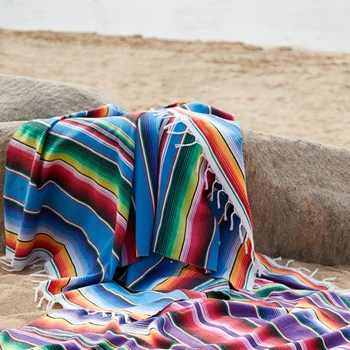 Boho etniczny styl plażowy, koc, ręcznik plażowy pędzelka rzucić dywan meksykańsku koce koc piknikowy ręcznie obrus w paski